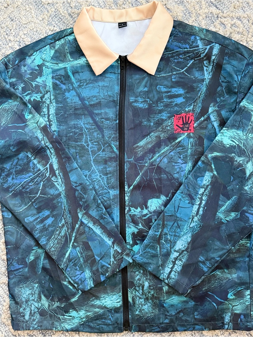 Manfinity Blue Tree Branch Camo Zip-Up Jacket Size Large
